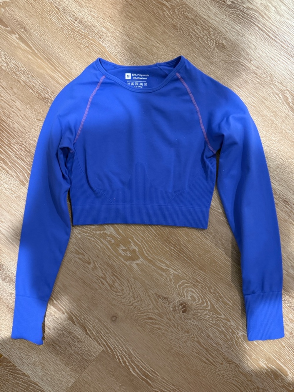 SHEIN Royal Blue Long Sleeve Crop Top with Pink Stitching